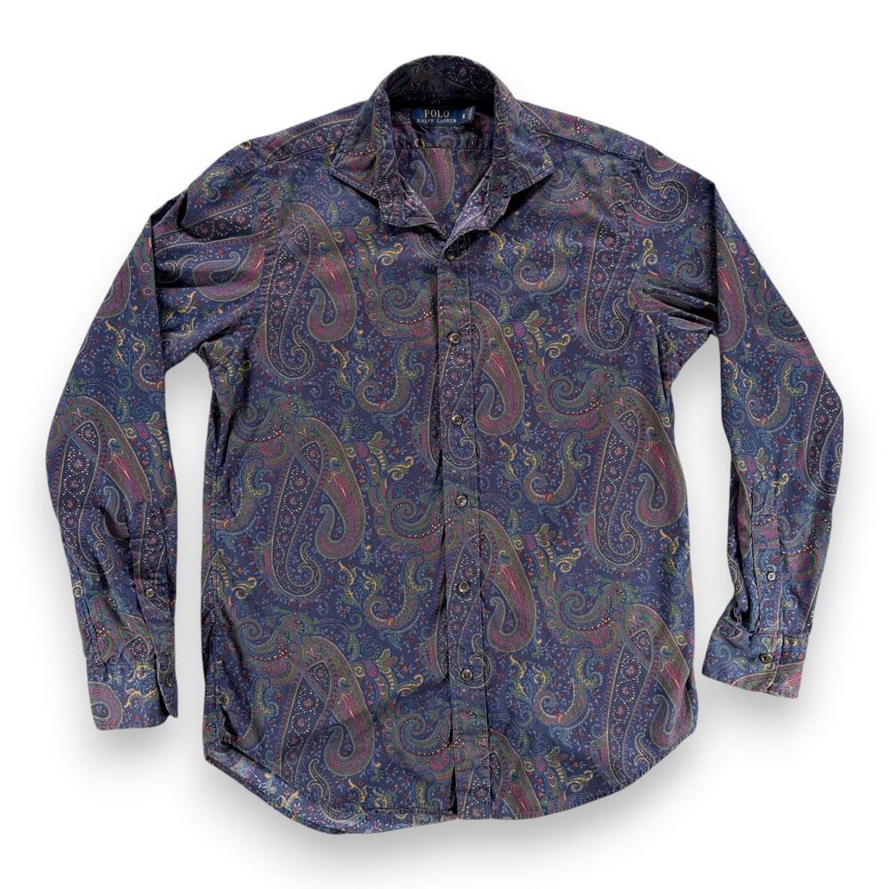 Polo Ralph Lauren Shirt Adult SMALL Blue Purple Paisley Cotton Button Up Preppy
